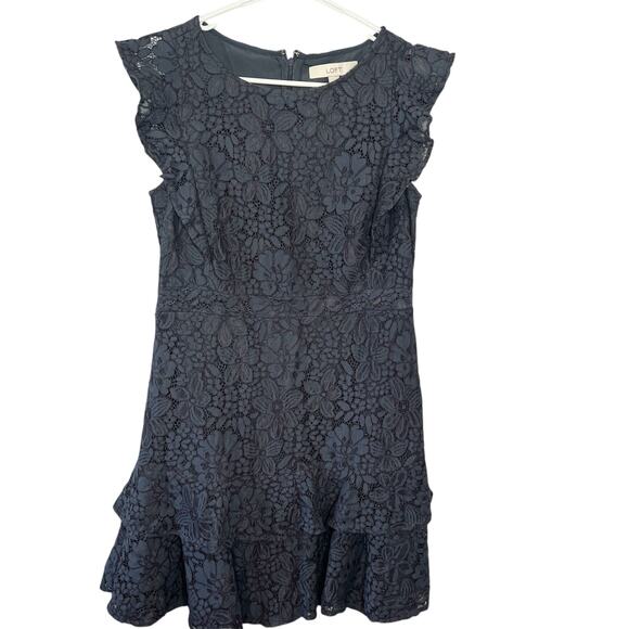 LOFT Blue Dress with Capped Sleeves Size 6P Petites - Picture 1 of 16